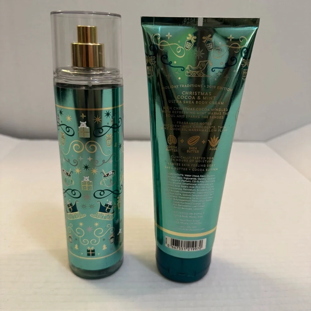 Bath & Body Works Christmas Cocoa & Mint Body Cream & Fine Fragrance Mist.
